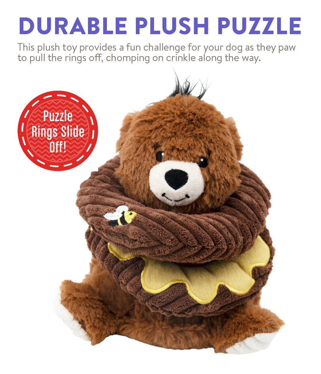 Charming Pet Ringamals Plush Puzzle Dog Toy - Honey Bear