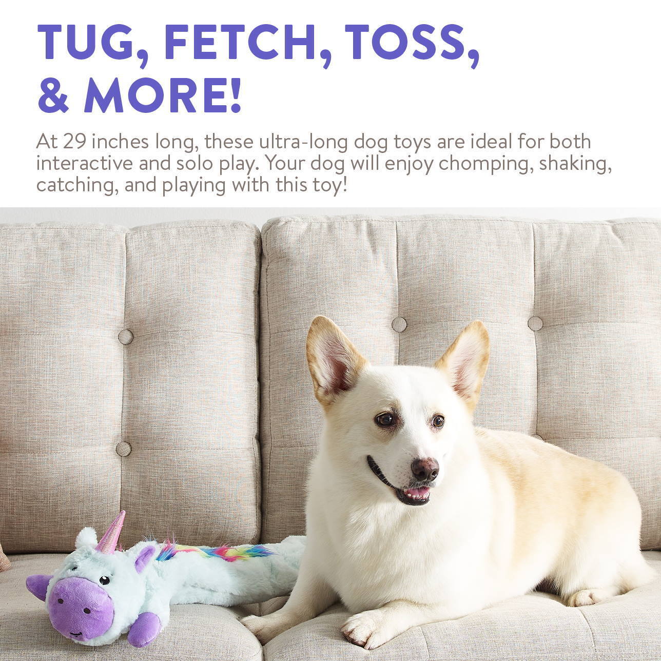 Charming Pet Longidudes Extra Long 75cm Plush Squeaker Dog Toy - Unicorn