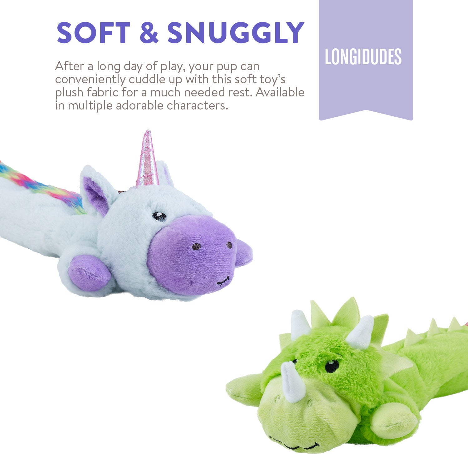 Charming Pet Longidudes Extra Long 75cm Plush Squeaker Dog Toy - Unicorn