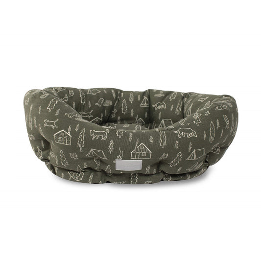 Fringe Studio Camping Olive Round Cuddler Dog Bed - Small