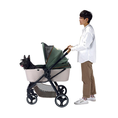 Ibiyaya Retro Luxe Folding Pet Stroller for Pets up to 30kg - Soft Sage 