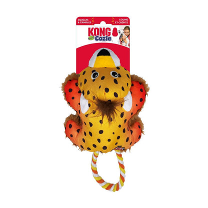 3 x KONG Cozie Tuggz Rope Sqeueaker Dog Toy - Cheetah Bulk Small/Medium