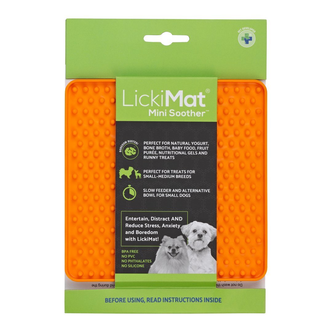 Lickimat Mini Soother Slow Food Bowl Anti-Anxiety Mat for Dogs - Orange