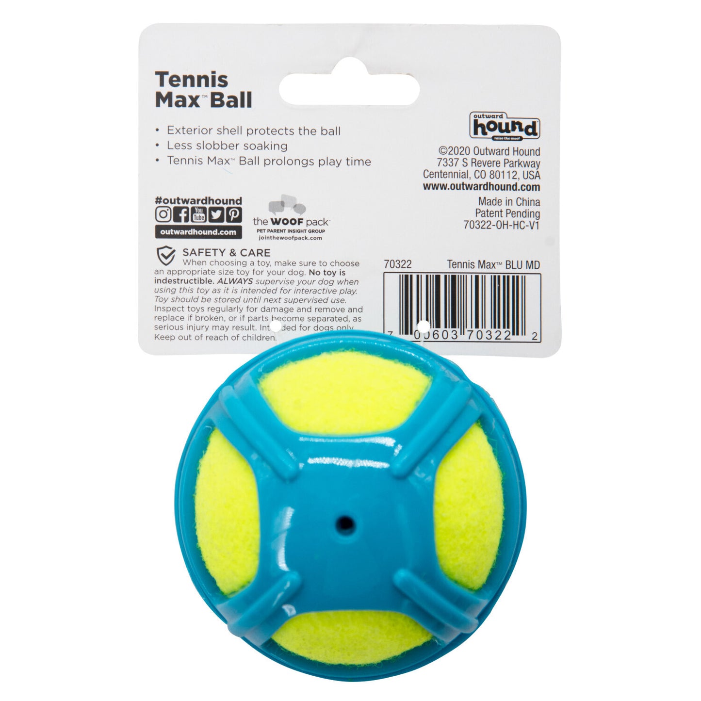 Outward Hound Tennis Max Fetch Dog Ball with Rubber Shell - Blue Medium