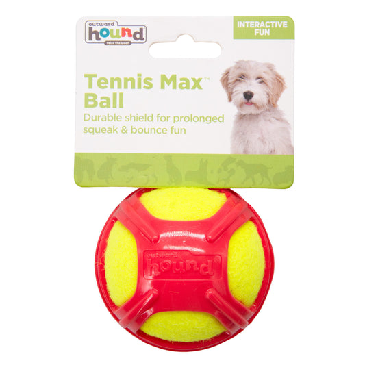 Outward Hound Tennis Max Fetch Dog Ball with Rubber Shell - BlueRed Medium