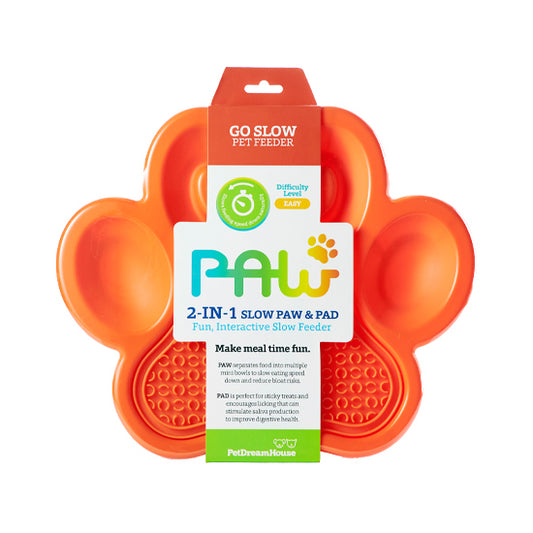 PAW 2-in-1 Slow Feeder Bowl & Lick Pad Combo - Orange