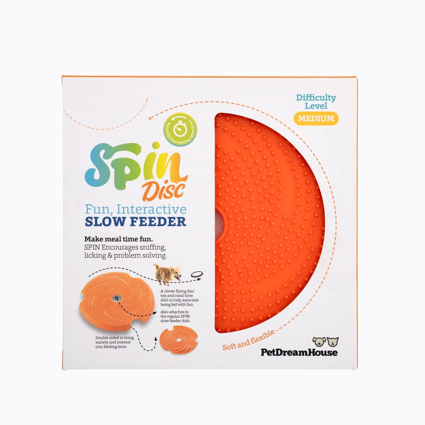 SPIN Interactive 2-in-1 Slow Feeder Lick Pad & Frisbee for Dogs - Orange