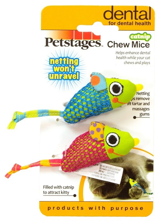 Petstages Catnip Chew Mice - Pair of Dental Care Cat Toys