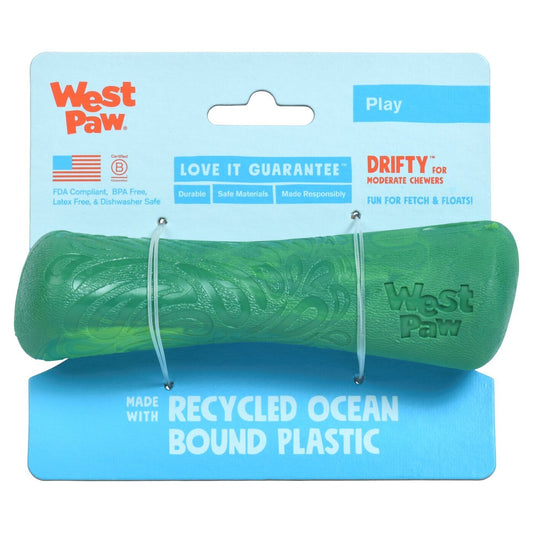 West Paw Seaflex Recycled Plastic Fetch Dog Toy - Drifty Small - Emerald