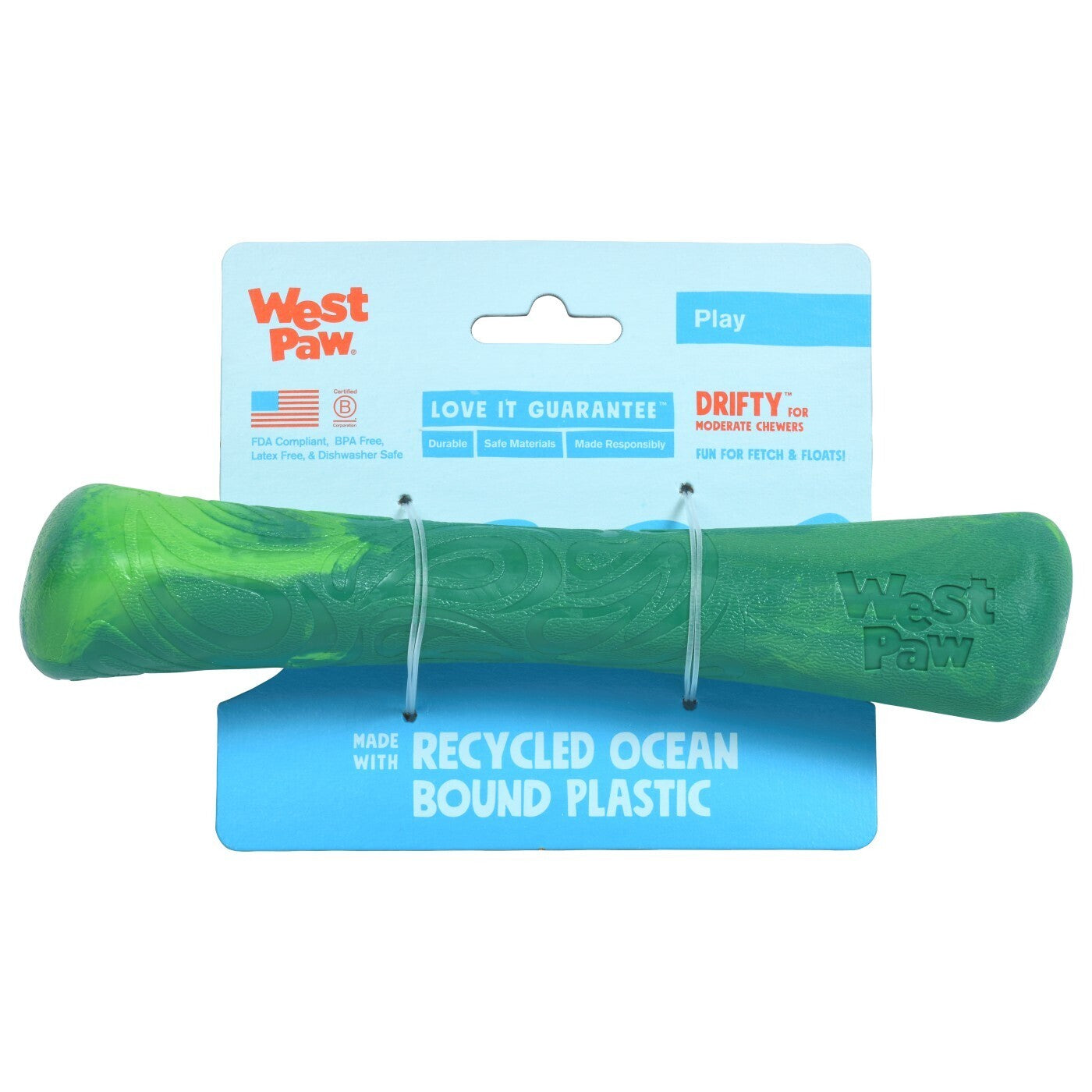 West Paw Seaflex Recycled Plastic Fetch Dog Toy - Drifty Large - Emerald