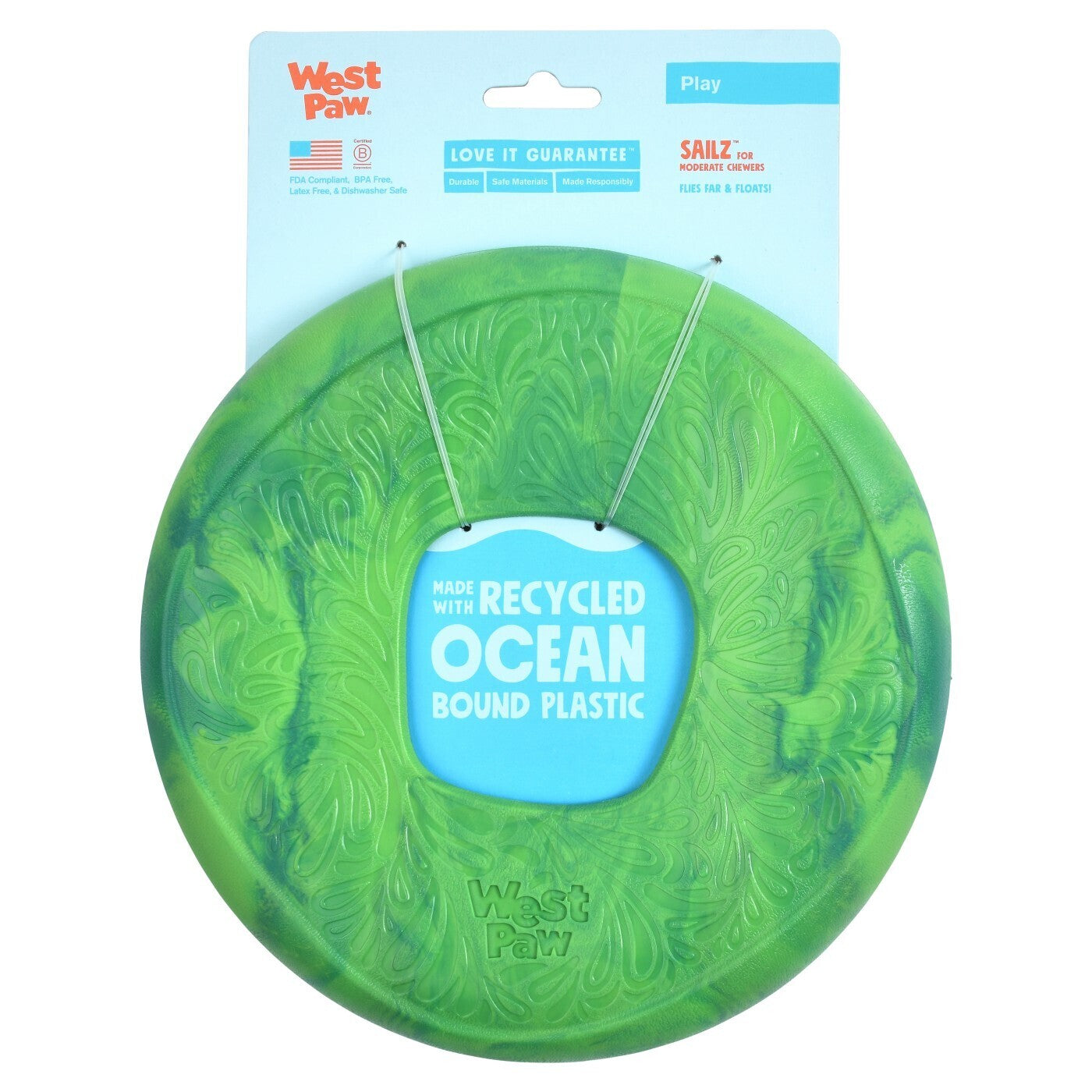 West Paw Seaflex Recycled Plastic Flyer Dog Toy - Sailz  - Emerald