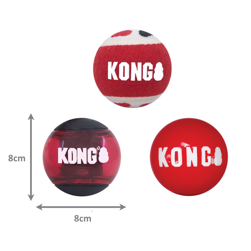 3 x KONG Signature Balls Fetch Dog Toys - 3 x 3-Pack Large Assorted (9 Total)