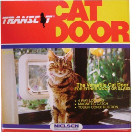 Transcat Pet Door Cat Flap for Doors, Walls & Glass - White - 4 Way Lock