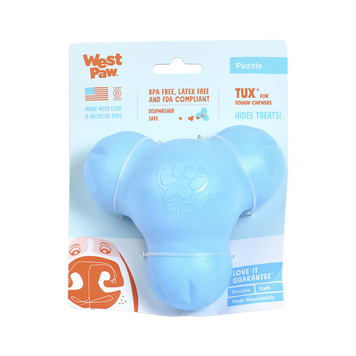 West Paw Tux Treat Dispenser for Tough Dogs - Large -  Blue