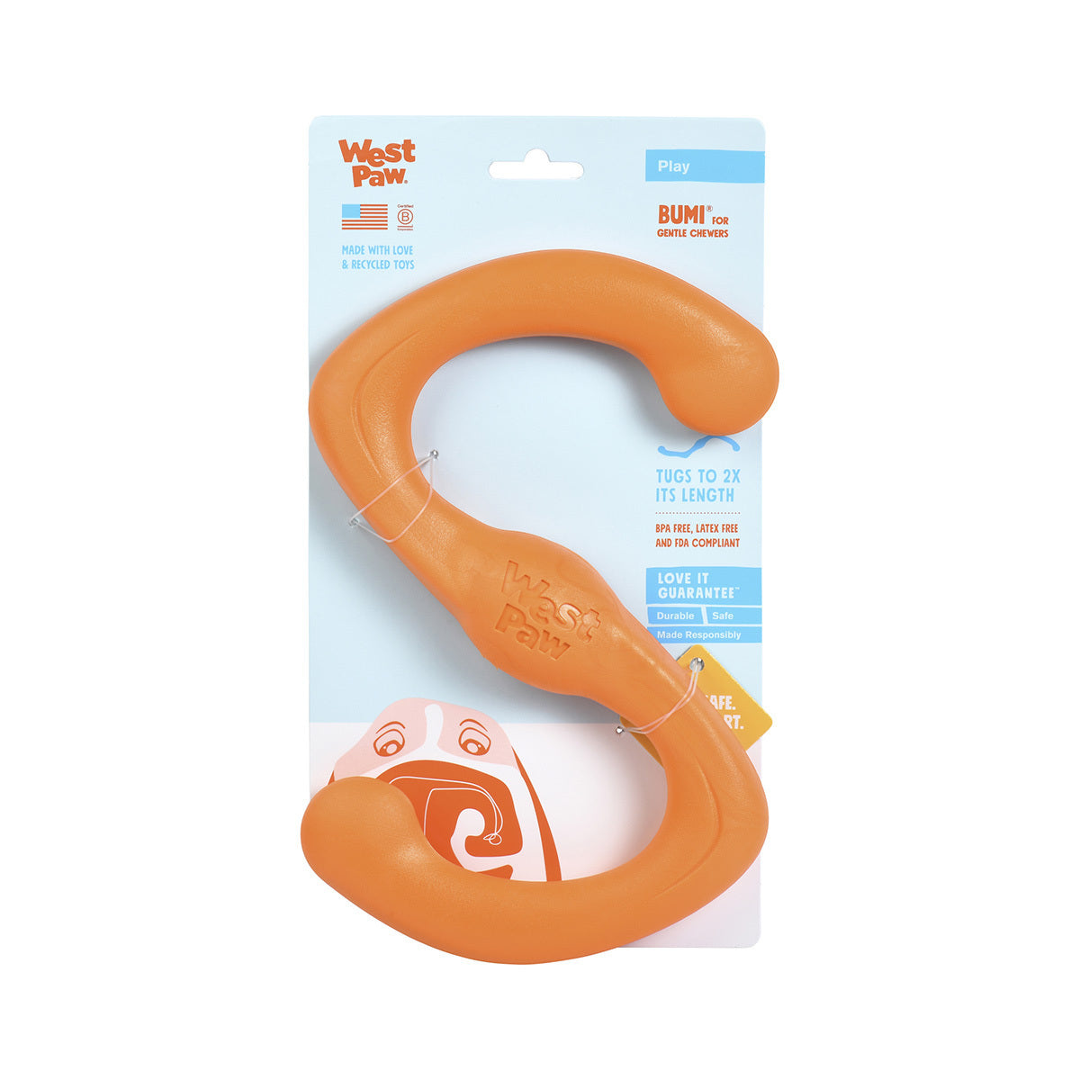 West Paw Bumi Tug & Fetch Zogoflex Dog Toy - Small - Orange