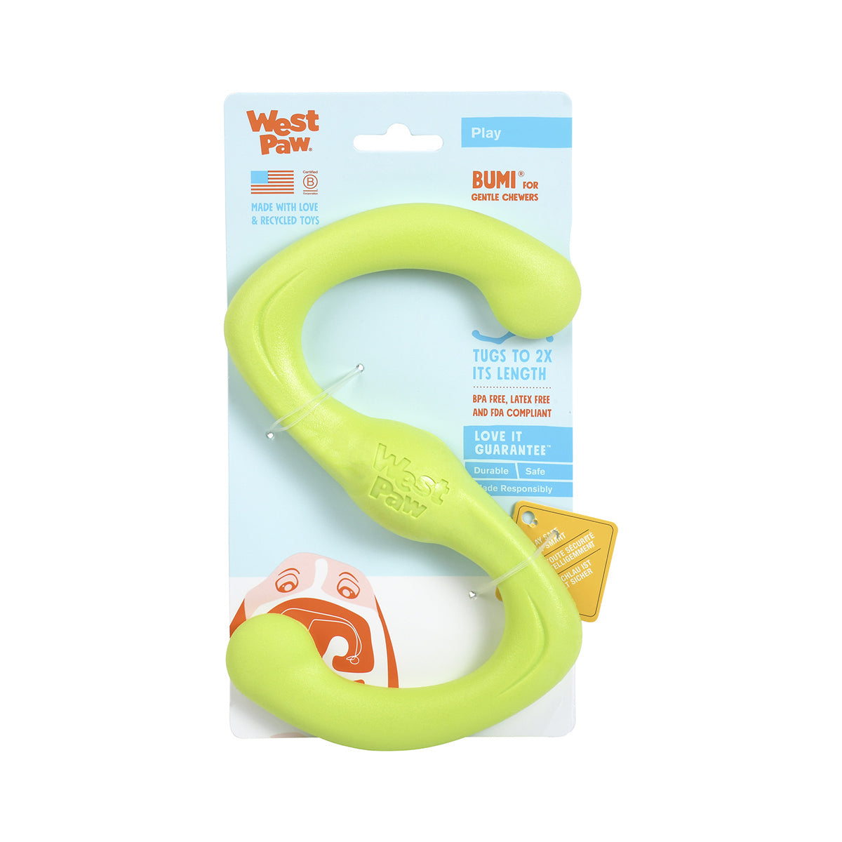 West Paw Bumi Tug & Fetch Zogoflex Dog Toy - Large - Orange