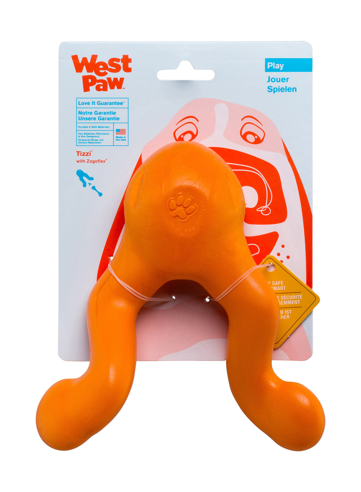 West Paw Tizzi Treat & Tug Toy for Tough Dogs - Large - Orange