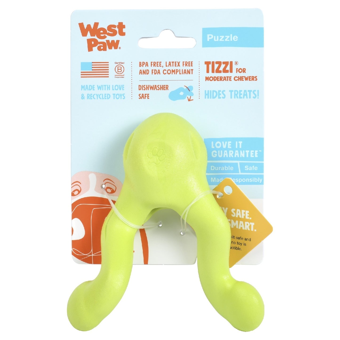 West Paw Tizzi Treat & Tug Toy for Tough Dogs - Large - Orange