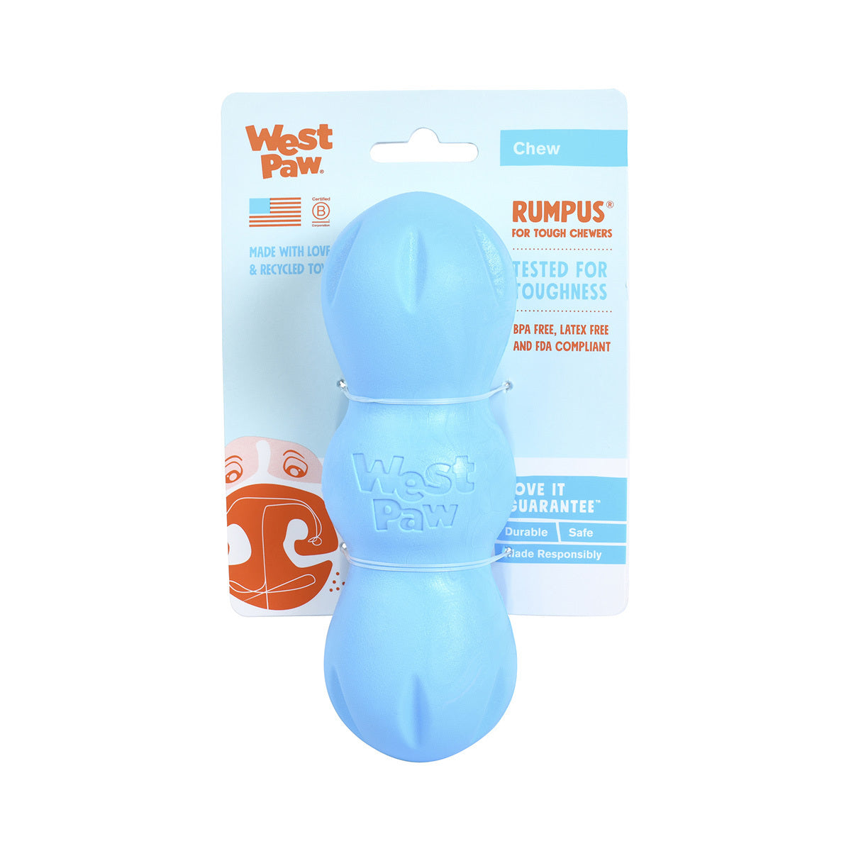 West Paw Rumpus Tough Fetch Stick Dog Toy - Small - Blue