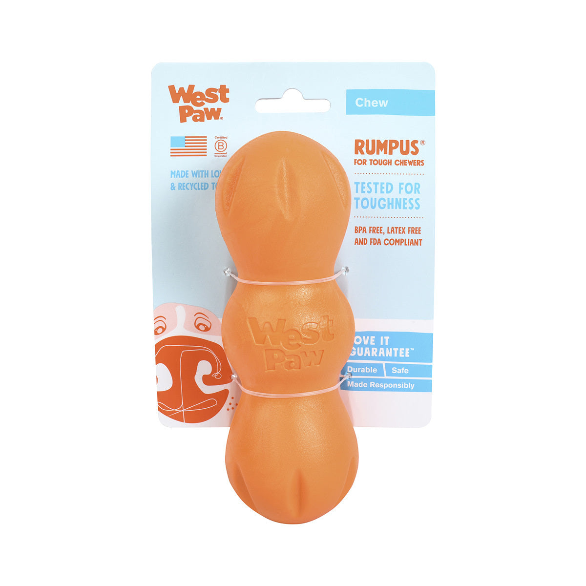 West Paw Rumpus Tough Fetch Stick Dog Toy - Small - Orange