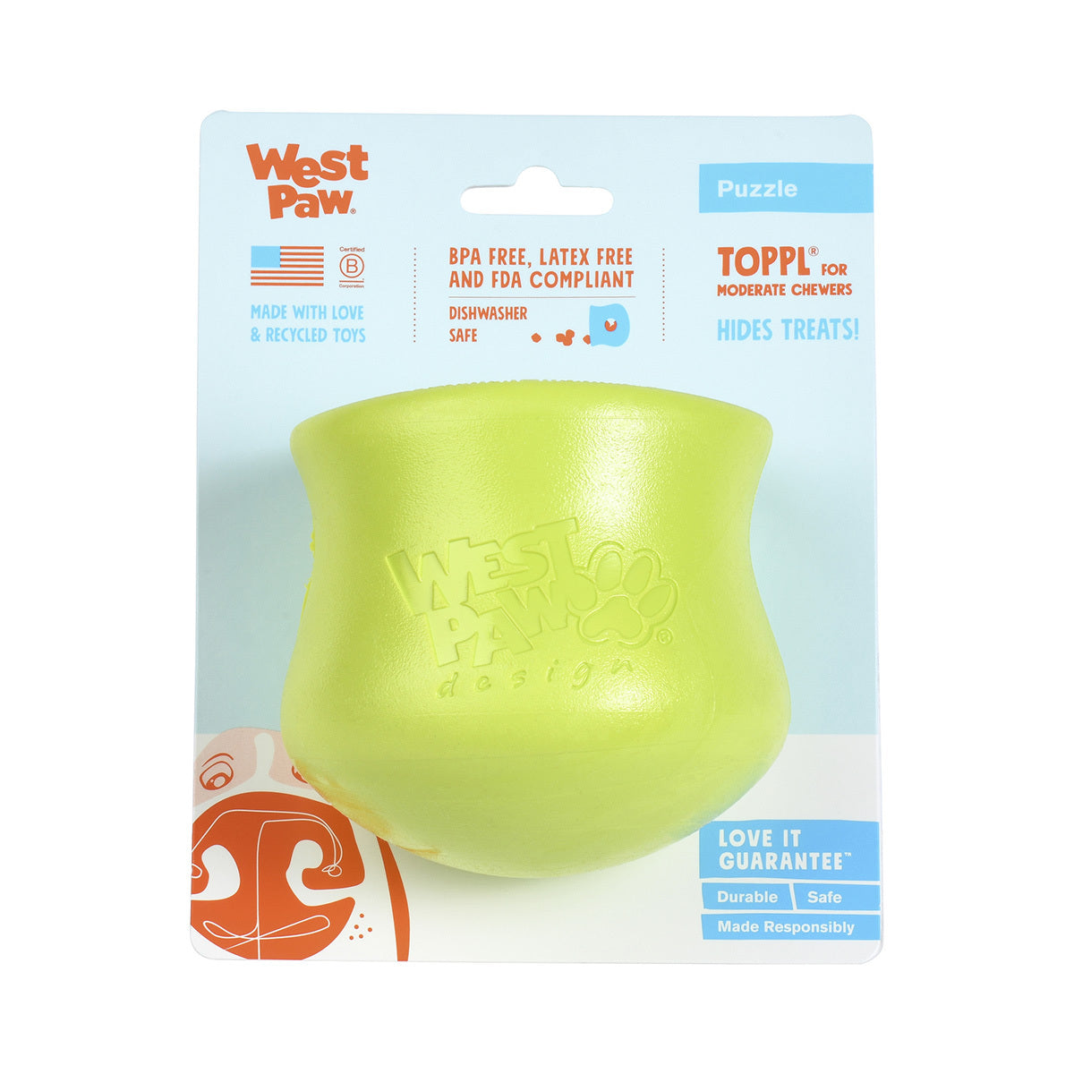 West Paw Toppl Treat Dispensing Dog Toy - Large - Blue