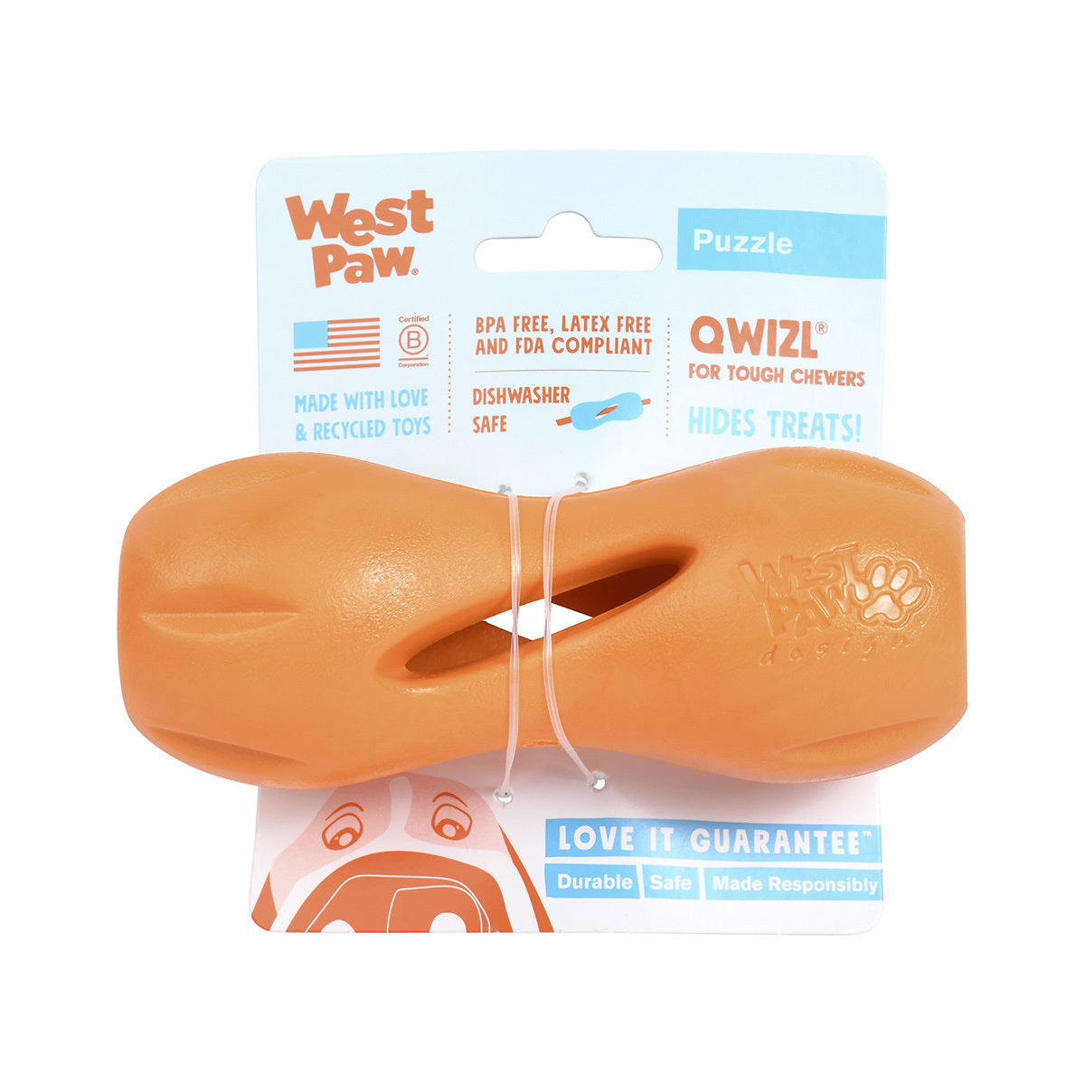 West Paw Qwizl Treat Dispensing Dog Toy - Small - Orange