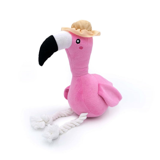 Zippy Paws Playful Pal Plush Squeaker Rope Dog Toy - Freya the Flamingo 