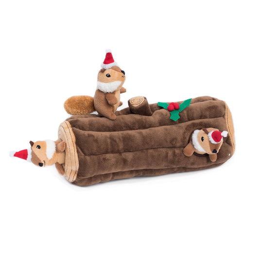 Holiday Burrow Interactive Squeaker Dog Toy - Yule Log by Zippy Paws