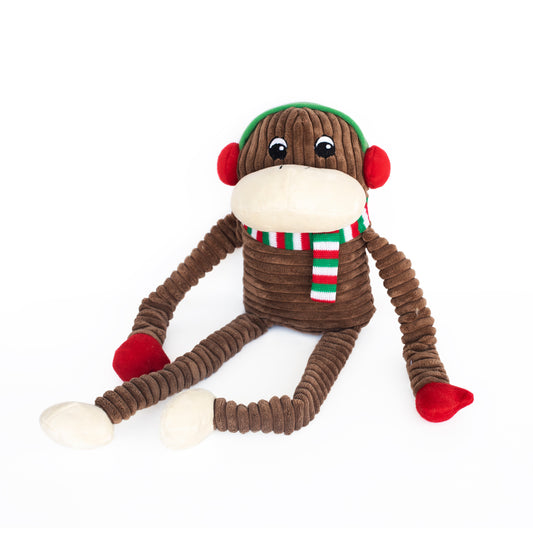 Christmas Holiday Crinkle Monkey Long Leg Plush Dog Toy - Extra Large by Zippy Paws