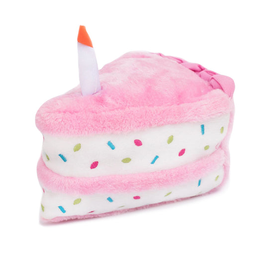 Zippy Paws Plush Birthday Cake with Blaster Squeaker Dog Toy - Pink