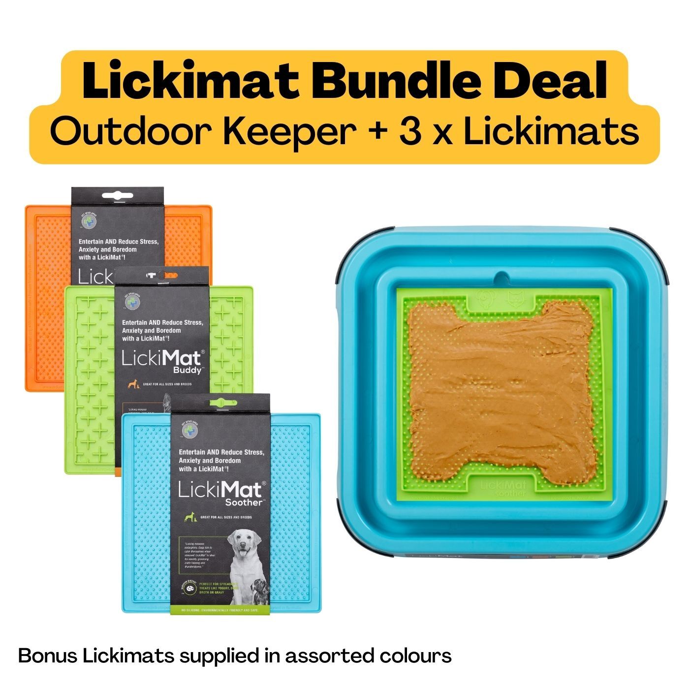 Lickimat Outdoor Keeper Bundle with 3 Original Lickimat Slow Dog Feeders