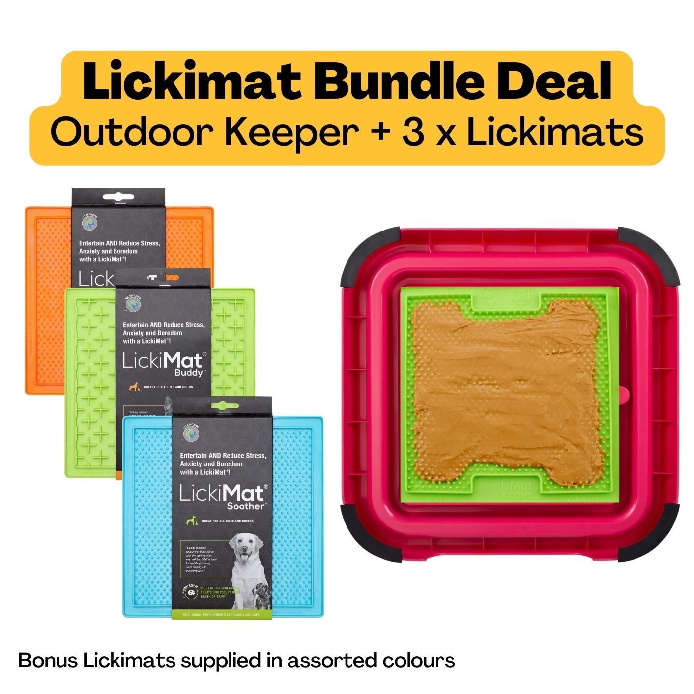 Lickimat Outdoor Keeper Bundle with 3 Original Lickimat Slow Dog Feeders